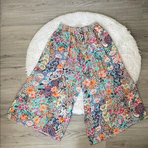 Kulani Kinis Aqua Multicolor Floral Paisley Wide Leg Pants